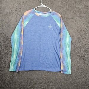 Guy Harvey Long Sleeve Fishing Shirt Tie‎ Dye Sleeve Blue Graphic Print L